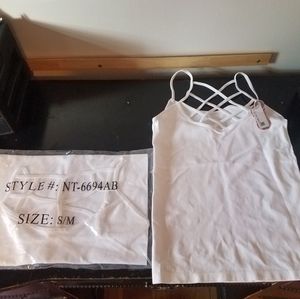 Bundle of (2) new white s/m criss cross tanks